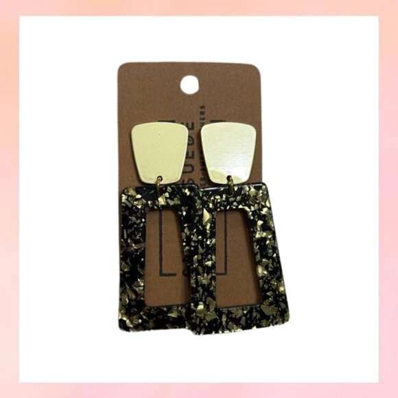 Jewelry - Gold Woven Post Green Resin Half Moon Drop Dangle Earrings